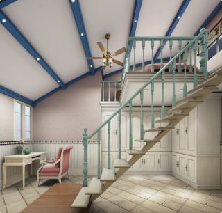 美式田园复式楼楼梯装修效果图大全2023图片