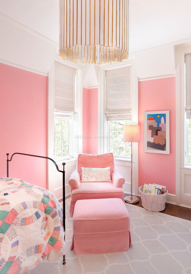 简单女孩房间粉色墙面装修效果图片大全