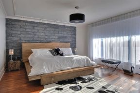 长方形的卧室摆放床图 木床装修效果图片