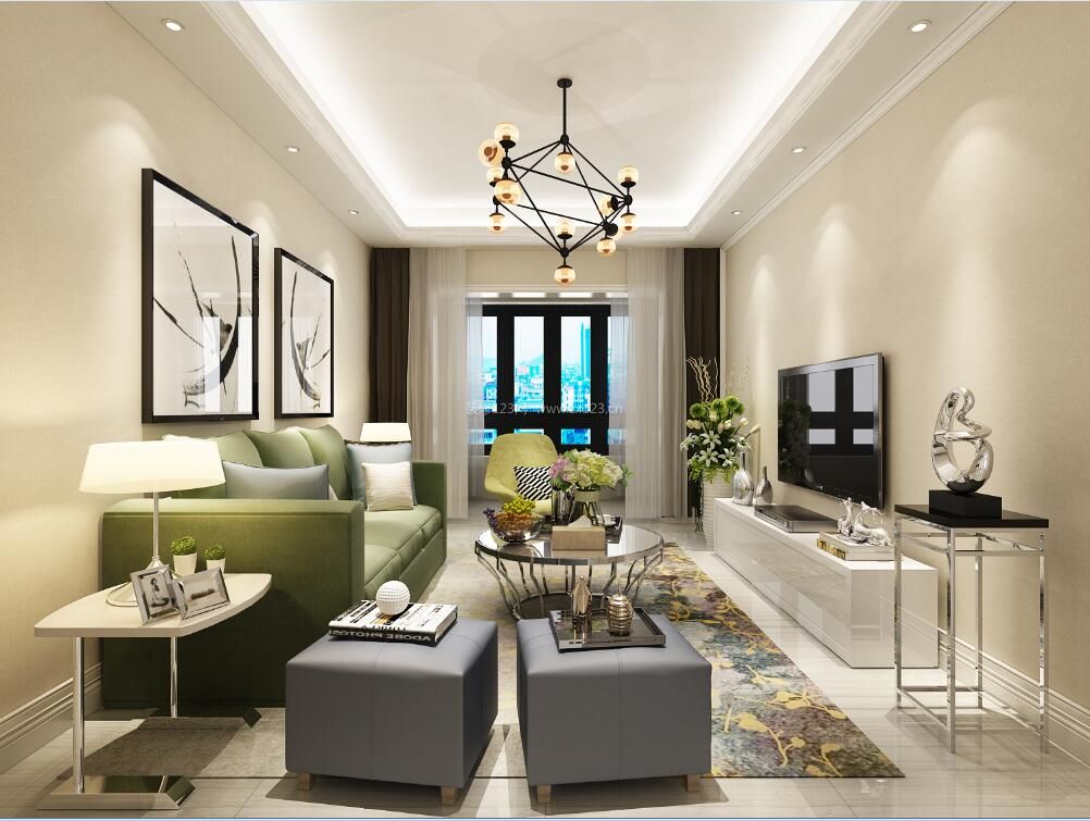 2017 现代简约家庭客厅沙发装修效果图