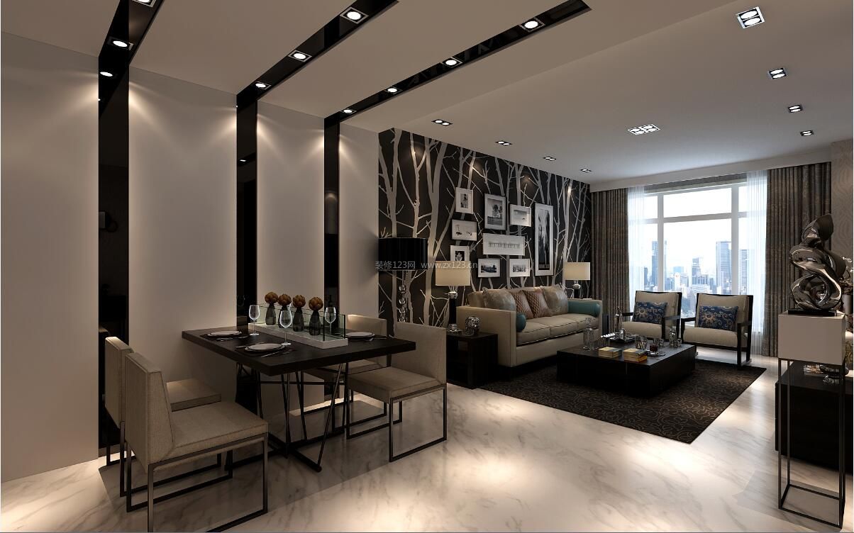 90平米现代简约风格客餐厅装修效果图大全