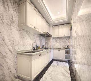 现代欧式混搭风格厨房白色橱柜装修效果图2023