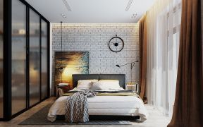 简单卧室床头背景墙砖墙面装修效果图片