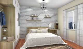 简单卧室床头墙砖背景墙图片
