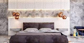 简单卧室床头背景墙壁纸颜色搭配效果图