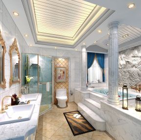 2023豪华欧式别墅台阶浴缸装修效果图片