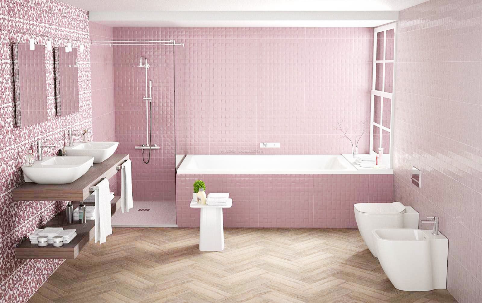 家庭卫生间粉紫色瓷砖图片大全
