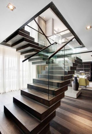 豪华现代风格别墅内部楼梯造型装修图