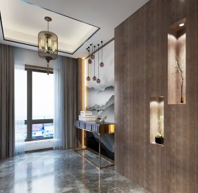 新中式别墅进门背景墙装修效果图大全2021图片-每日推荐