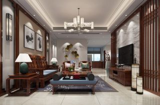 2023经典新中式风格的复式客厅设计装修图片