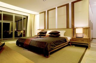 现代日式简约床头背景墙装修效果图 