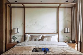现代简约卧室床头背景墙壁纸效果图大全2023