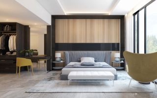 现代简约单身卧室床头背景墙设计效果图 