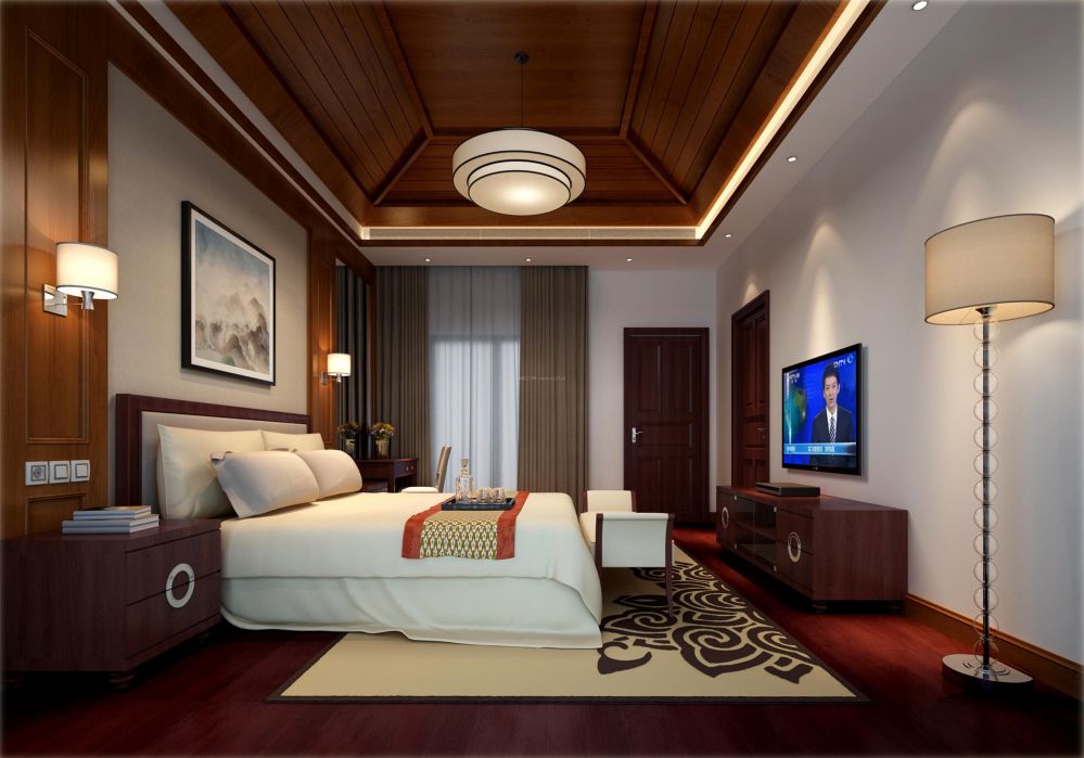 新中式卧室吊顶设计装修效果图大全2022图片