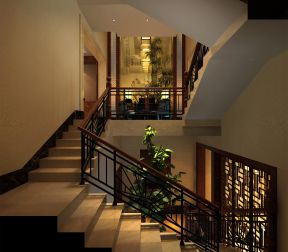 2023最经典新中式别墅室内楼梯设计效果图