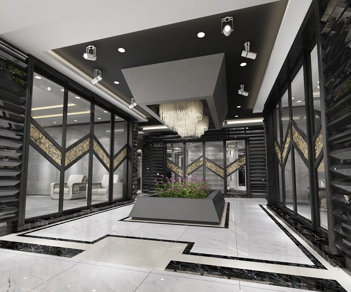 展厅效果图设计 玻璃推拉门隔断装修效果图