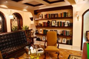 现代美式客厅兼书房装修效果图片 