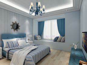 2023简约地中海卧室蓝色墙面装修效果图片