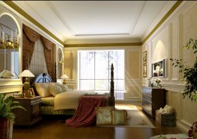 美式别墅卧室床缦装修效果图片