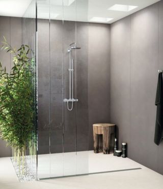 小卫生间淋浴房灰色背景墙效果图片 