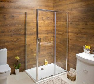 小卫生间淋浴房木质背景墙装修效果图片