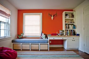 简单小卧室红色墙面装修效果图片