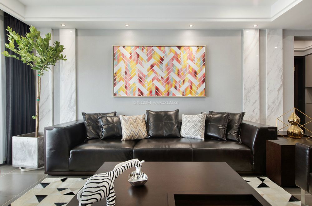 2023现代家装客厅真皮沙发装修效果图片