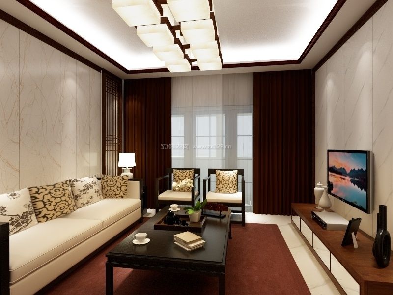 2020现代简约中式客厅效果图 三室两厅客厅装修效果图