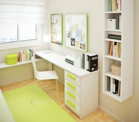 8平米小书房装修效果图 转角书桌书柜效果图
