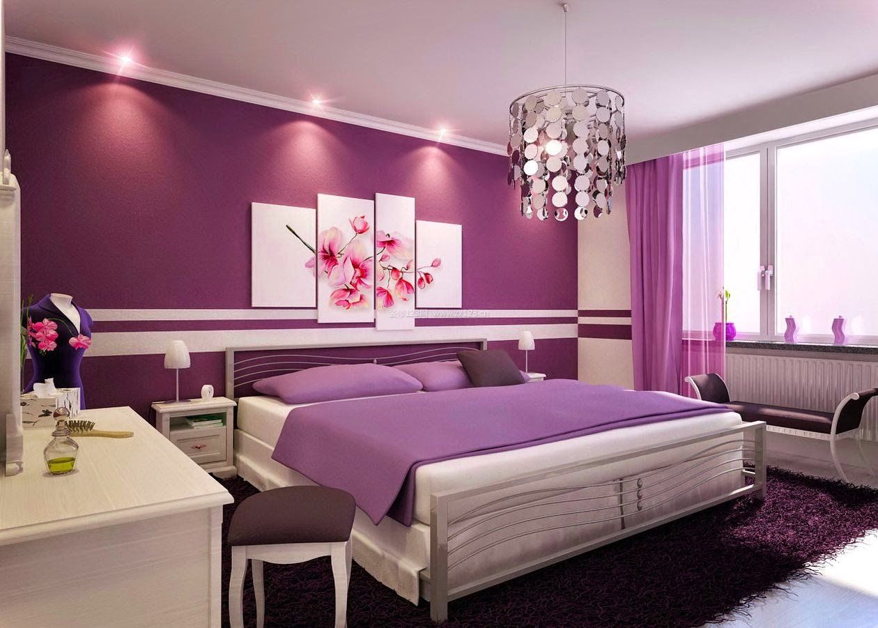 2022现代家装卧室藕荷色墙面漆效果图片