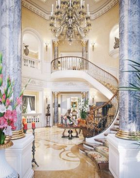 2023欧式古典风格别墅大厅楼梯设计效果图片 