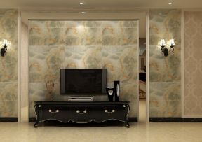 微晶石花纹瓷砖客厅电视背景墙装修效果图片