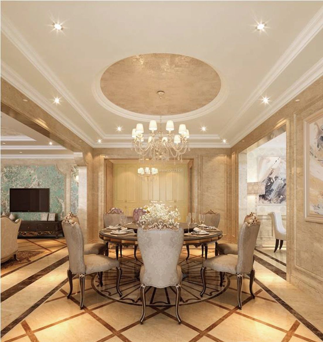 2017欧式别墅餐厅地板砖装修设计效果图
