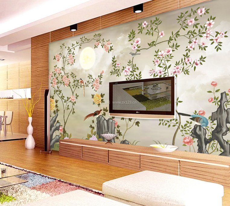 电视背景墙复古花纹手绘图欣赏