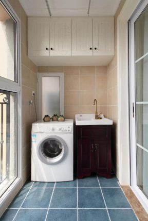 2023美式家居阳台洗衣机柜子设计装修效果图