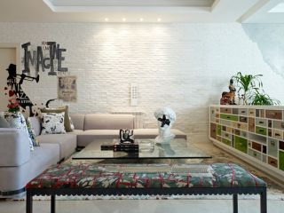 小客厅白色文化砖背景墙效果图