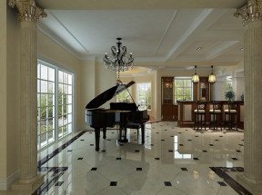 2023美式独栋别墅钢琴摆放装修效果图