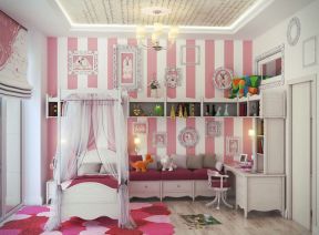 女生粉色房间条纹壁纸装修