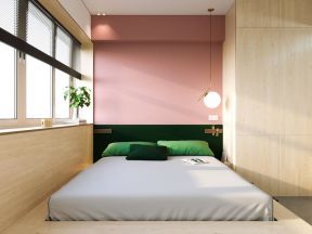 40平米单身公寓卧室粉色背景装修图片