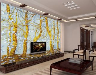 现代中式电视墙浮雕艺术玻璃装修设计效果图
