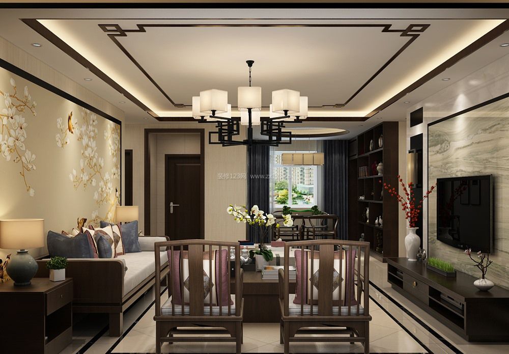 2023中式古典家庭客厅装修实景图大全