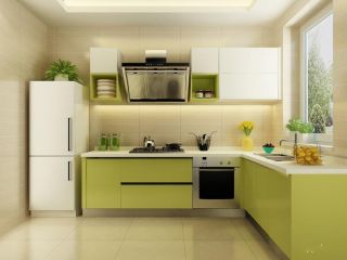 厨房入墙式整体橱柜绿色装修效果图