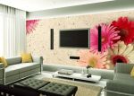 家装客厅墙布上有菊花图案设计效果图