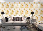 简欧风格客厅墙布上有菊花图案装修设计