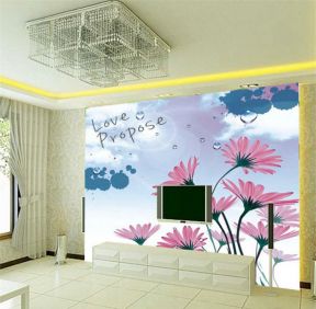客厅墙布上有菊花图案