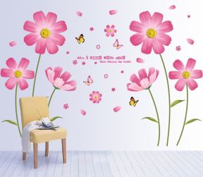 简约客厅墙布上有菊花图案效果图