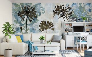 欧式风格客厅墙布上有菊花图案装修图