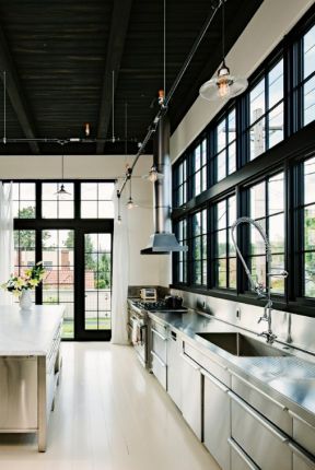 家庭厨房橱柜不锈钢台面效果图