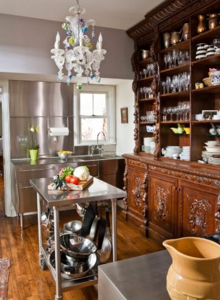 美式风格厨房橱柜不锈钢台面效果图片