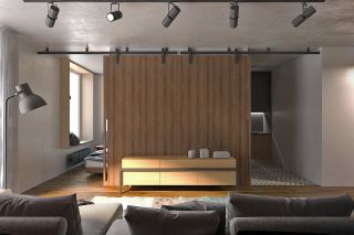 客厅与卧室之间木质隔断墙造型装修效果图